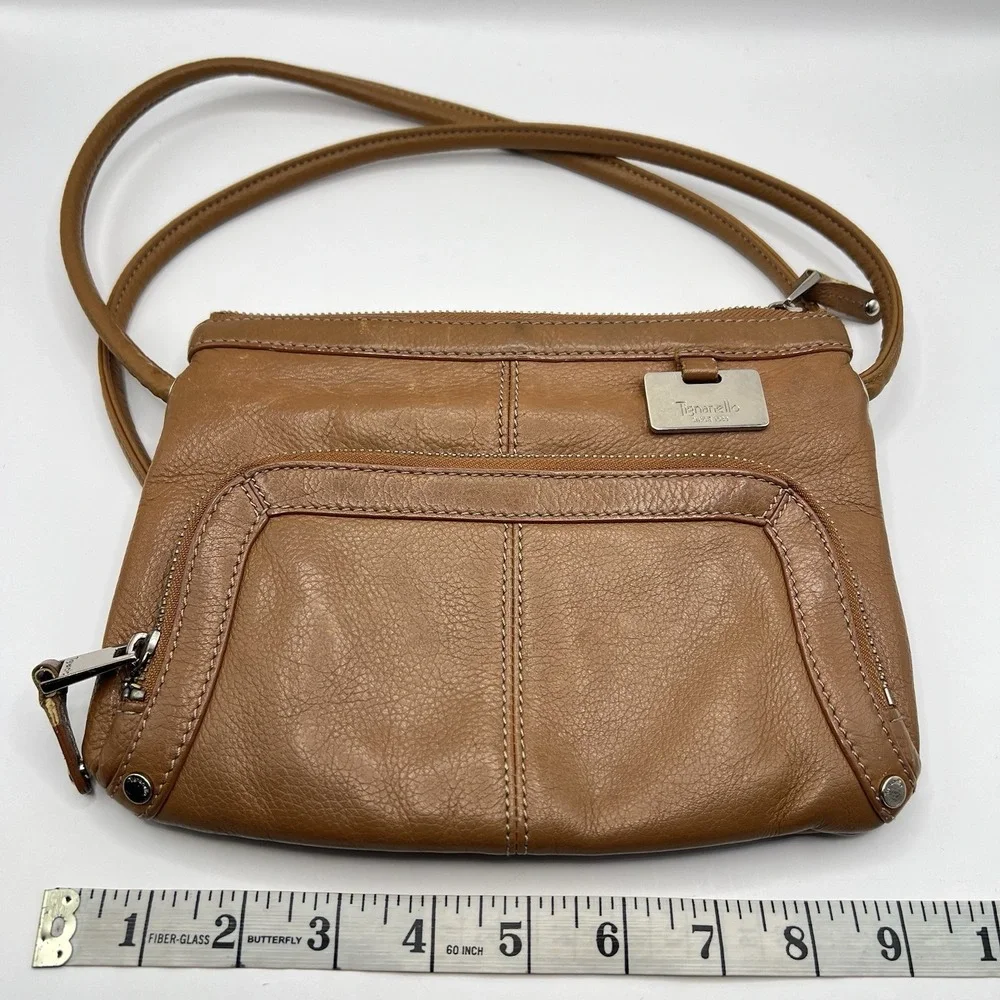 Tignaello Leather Zippered Crossbody Bag‎ Brown Small